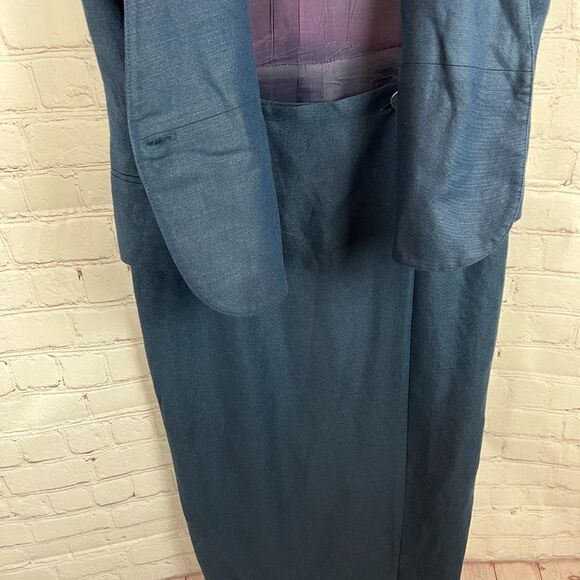 TALBOTS blue linen blend faux wrap faux skirt suit dress size 8 Vintage - Picture 6 of 9
